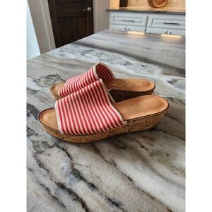 Vintage Y2K Red White Striped Cork Wedge Slide Sandals Womens
